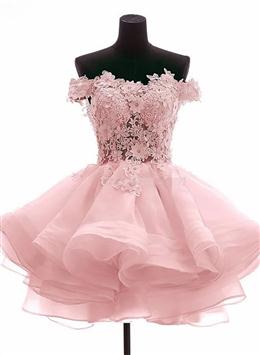 Picture of Lovely Off Shoulder Organza and Lace Sweetheart Prom Dresses, Homecoming Dress